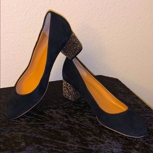 J.Crew Bryn Glitter Suede Block Heels SZ:6.5 Suade